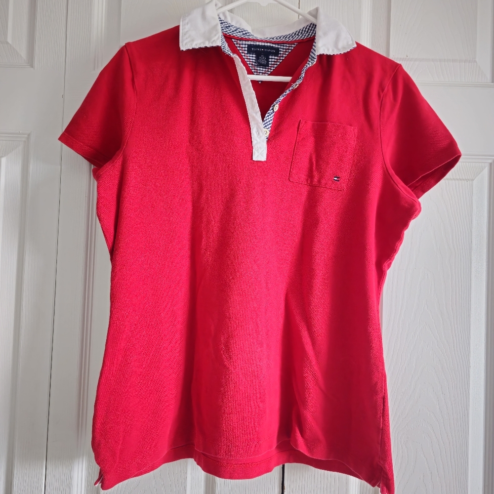 Tommy Hilfiger Red Polo Collar Top | Size XL